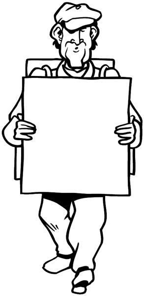 Man wearing blank sandwich board vinyl sticker. Customize on line. Newspapers Communication 064-0210